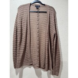 Serendipity by Victoria Brown Open Front Lace Up Back Knit Cardigan Sweater L